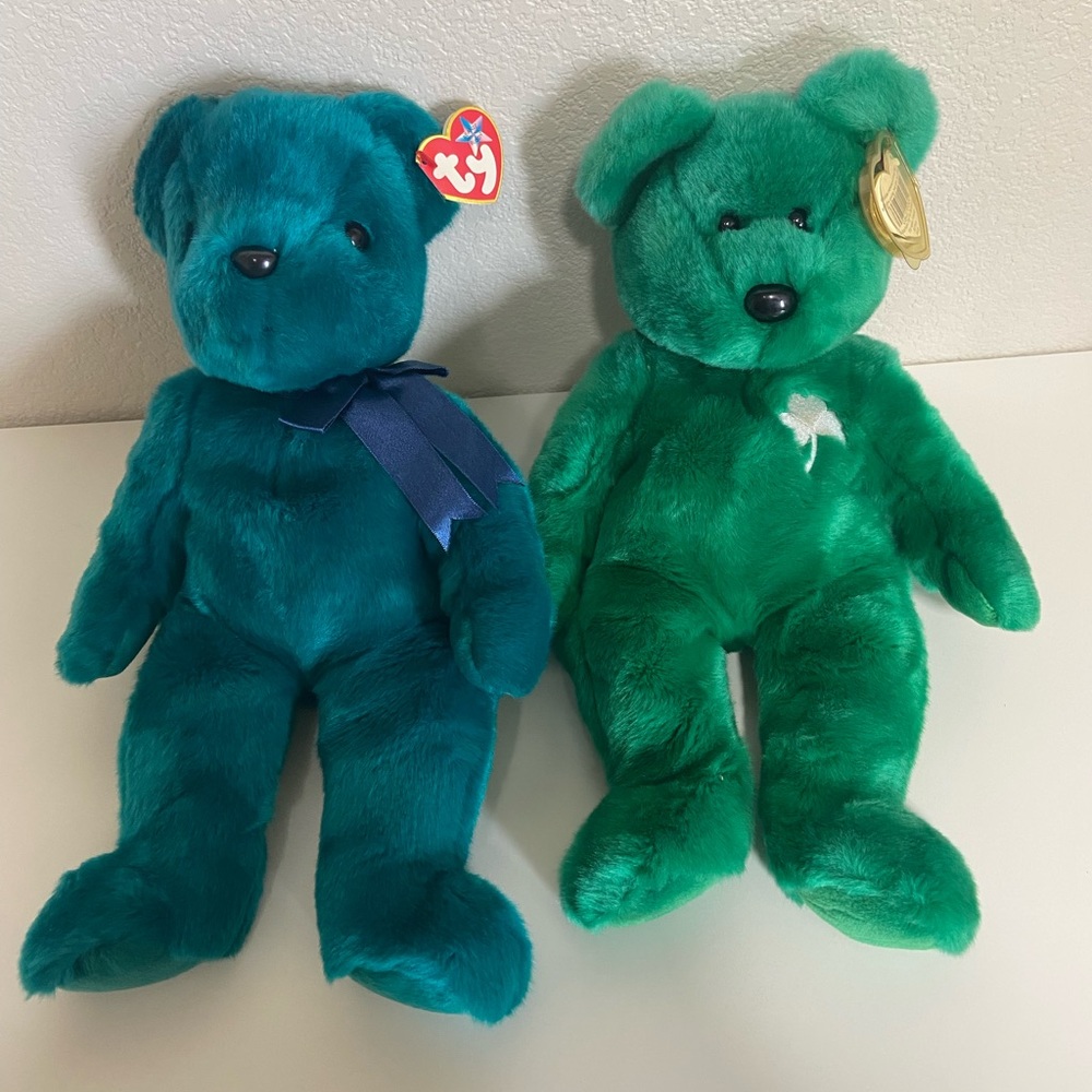 TY Beanie Buddies Teal Teddy And Erin Bears